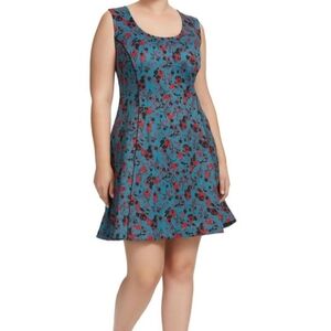 Isabel & Alice Blue Red Black Floral Sleeveless Full Skirt Mini Dress NWOT XL